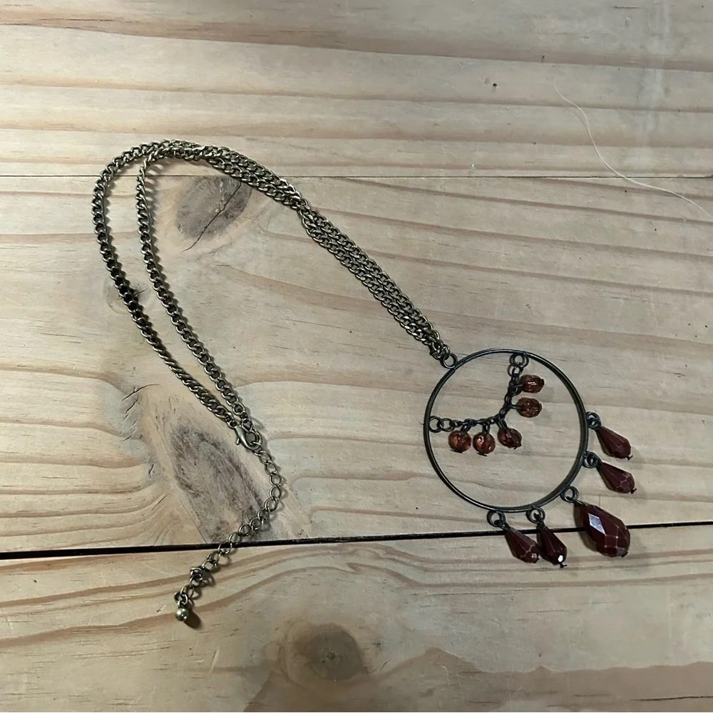 Handcrafted large brass dangle bead pendant on chain necklace